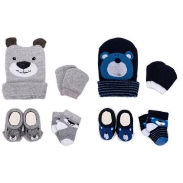 Imagem de 2 Conjuntos Bebê Recém-Nascido Touca Luva Meia e Pantufa Enxoval Menin