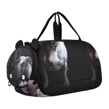Imagem de Bolsa esportiva para meninos de fim de semana durante a noite, coalas abraçando chocolate, dia dos namorados, meninas, bolsas de viagem para crianças e danças, Close-up de buldogue francês sorridente