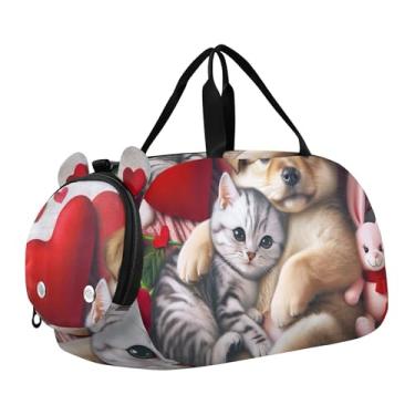 Imagem de Bolsa esportiva para meninos de fim de semana durante a noite, coalas abraçando chocolate, dia dos namorados, meninas, bolsas de viagem para crianças e danças, Romantic Puppy Kitten Valentine 1