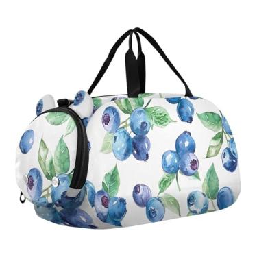 Imagem de Bolsa esportiva para meninos com estampa floral de caveira colorida, bolsa de viagem para viagem, Floral de mirtilo fresco, Clássico