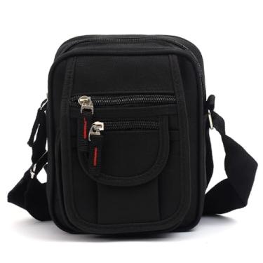 Imagem de Bolsa Transversal Pequena Masculina, Preta, Multibolsos com Zíper, Alça Ajustável