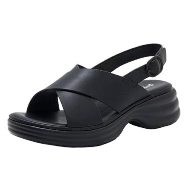 Imagem de Sandálias femininas modernas, casuais, lisas, confortáveis, leves, com boca de peixe, Preto, 34