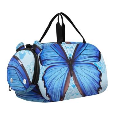 Imagem de Bolsa esportiva para meninos, pintura a óleo, vaso de flores coloridas, bolsas noturnas, para meninas, para viagens, esportes, dança, bolsa, Asas de borboletas azuis vibrantes, Clássico