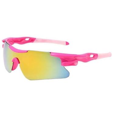 Imagem de Óculos De Sol Esportivos Coloridos Unissex, Lente Com Proteção UV 400 Ciclismo Atividades Ao Ar Livre (Amarelo com Hastes Rosa)