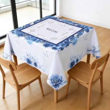 Imagem de 1 toalha de mesa chinoiserie Mahjong de poliéster Squaremahjong, toalha de mesa de cartão floral azul com regras de jogo para iniciantes em Mahjong, cartas, jogos de azulejo, jogos de festa noturna