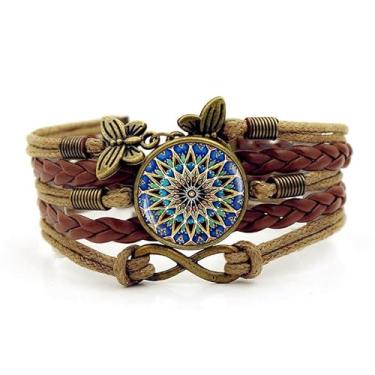 Imagem de Pulseira floral para mulheres e homens, pulseira com pingente de borboleta boho, couro sintético, trançada, pulseiras ajustáveis, joias hippie, vintage, presentes de aniversário de Natal