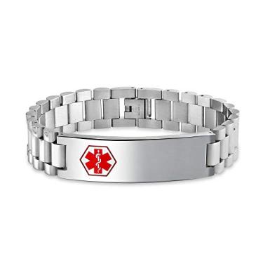 Imagem de Bling Jewelry Pulseira de identificação médica personalizada para identificação médica masculina aço 21,6 cm com gravação personalizada, One Size, Metal, Sem Pedra Preciosa
