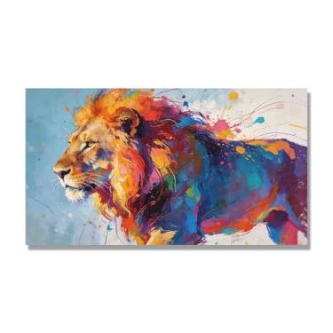 Imagem de NHLDZYH Pintura de leão colorida, impressão de arte abstrata vibrante, decoração de parede de animais selvagens e enérgicos, tela contemporânea moderna para quarto, academia, quarto de crianças. A121