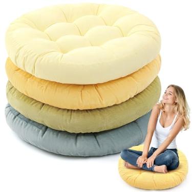 Imagem de Jerify Almofadas de chão 55 x 55 cm quadradas redondas grandes almofadas de chão para sala de aula adulto meditação piquenique festa almofada para sentar presente de Natal (redonda, amarelo-verde, 4