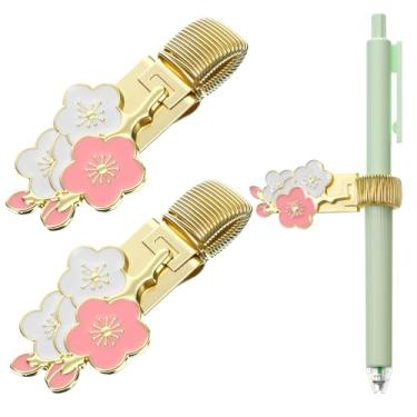 Imagem de salbsever 2 peças de clipe de metal para caneta, ajustável, com alça de mola, porta-canetas, porta-canetas, porta-canetas, decorativos, florais, para prancheta, bolso, caderno (rosa)