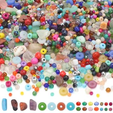 Imagem de KINGSHINE 1560 peças de contas de vidro sortidas para kit de fabricação de joias, contas de cristal coloridas para pulseiras com pedras lascas naturais/Rondell facetado/espaçador solto/contas de