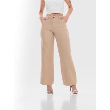 Imagem de Calça Pantalona Linho Feminina Cintura Alta Com bolso na frente e zipe