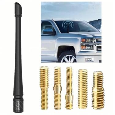 Imagem de Antena curta para carro com 6 peças M6 para parafuso (universal) compatível com caminhões Chevy Silverado e GMC Sierra todos os anos de modelo, bobina de cobre interna para recepção aprimorada, antena