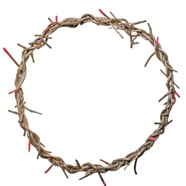 Imagem de LYFOOHEART Coroa de espinhos vestível 18 cm, acessório de cabeça espinho de Jesus de plástico marrom, seguro e leve, design sem dor, brinquedo de igreja de Páscoa, encenação de paixão e acessório de