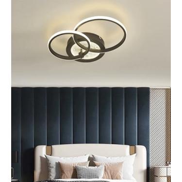 Imagem de Luminária de teto LED moderna para sala de estar, com intensidade regulável e controle remoto, modelo circular preto, ideal para ambientes internos, como quarto, sala de jantar, escritório e