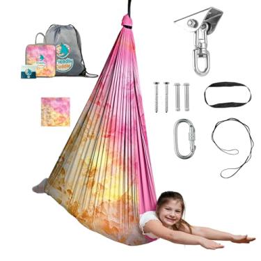 Imagem de FRIENDLY CUDDLE Rede sensorial balanço, algodão, 152 x 81 cm, cadeira suspensa interna com ferragens, capacidade de 136 kg (pétala de sol)