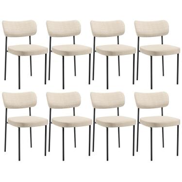 Imagem de Kit 08 Cadeiras Decorativa Estofada Para Sala De Jantar Melina L02 Linho Palha - Lyam Decor