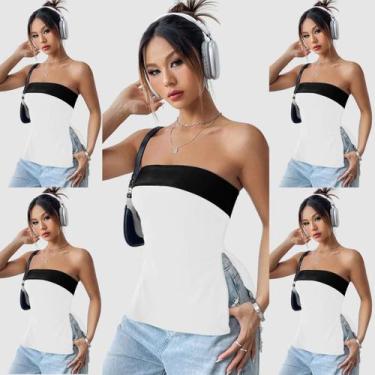 Imagem de Kit 5 Blusa Blusinha Feminina sem alça Casual Faixa Bicolor Fenda Late