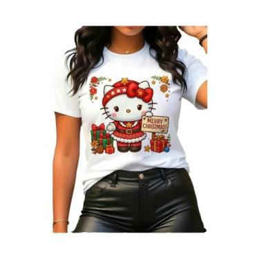 Imagem de Camiseta Feminina De Natal Hello Kitty Com Gola Redonda E Manga Curta,