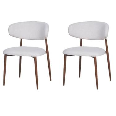Imagem de Kit 2 Cadeiras Napoli Agatha Fratini Assento Encosto Revestidos Tecido Nude Base Aço Amadeirado