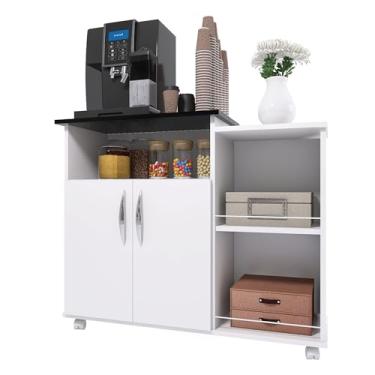 Imagem de Armário Organizador Móvel com Rodízios, 5 Prateleiras, Porta com Dobradiças, Preto, Branco, para Banheiro e Lavanderia (Branco com Tampo Preto)