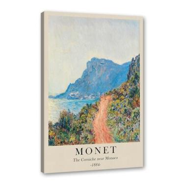 Imagem de Pôster em tela Monet Water Lily Sunrise Claude Monet impressões paisagem vintage imagem de arte de parede sala de estar decoração galeria pôster (SKU1,40.6x61.0 cm = (40x60 cm), emoldurado (tela