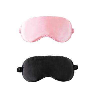 Imagem de Máscara de dormir pacote com 2 capas macias para olhos com alça elástica para dormir e viajar, preto + rosa