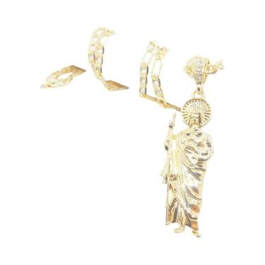 Imagem de Colar Saint Jude banhado a ouro 14K com pingente San Judas corrente Fi
