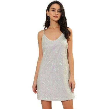 Imagem de Vestido Allegra K Glitter, lantejoulas, decote em V, alça espaguete, b