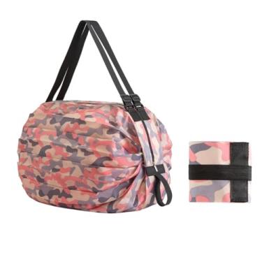 Imagem de Bolsa de compras dobrável, impermeável, bolsa de armazenamento portátil, estilo japonês, sacola de grande capacidade, bolsa de armazenamento de viagem extragrande, rosa camuflada.
