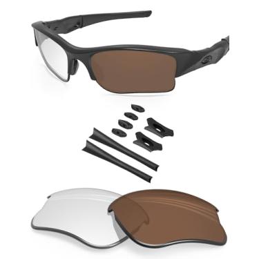 Imagem de BLAZERBUCK Lentes de reposição e kit de meias para óculos de sol Oakley Flak Jacket XLJ OO9009 OO9009, Chá fotocromático com bloqueio de luz azul, 0