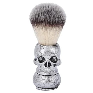 Imagem de Escova de barbear de caveira prateada para homens, escova de barbeiro de nylon com alça de esqueleto para espuma espessa e cuidados com a barba