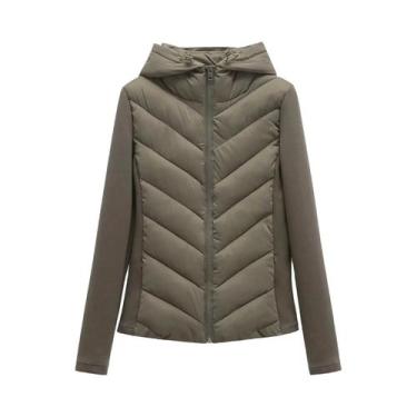 Imagem de Jaqueta De Pluma Com Capuz Feminina, Ajuste Slim, Manga Longa, Parka D