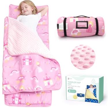 Imagem de ACRABROS Tapete de cochilo infantil com travesseiro e cobertor - 133 x 53 x 3,8 centímetros, extra grande, tapetes de cochilo enrolados para crianças meninos e meninas, saco de dormir infantil para creche, pré-escola, viagem, camping, princesinha