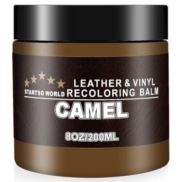 Imagem de STARTSO WORLD Bálsamo de recoloração de couro camelo, kit de reparo de couro para móveis, sofás e assentos de carro, tinta de couro, restaurador de cor de couro, removedor de arranhões de couro