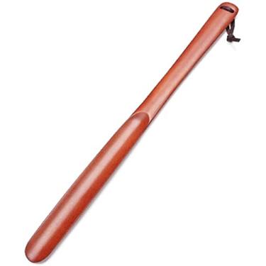 Imagem de HHHJQFAAT Chifre de sapato de madeira para idosos com cordão de cabo longo chifre de madeira textura de sapato infantil buzina para tênis de viagem botas (vermelho)