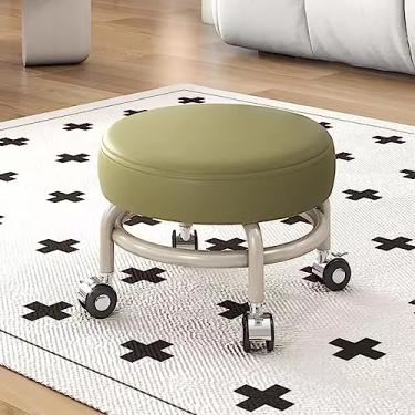 Imagem de Banco giratório redondo baixo banco universal roda móvel polia banco giratório baixo couro PU esponja alta resiliência banco rolante