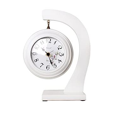 Imagem de Relógio de mesa de madeira maciça chinesa para sala de estar de dupla face para quarto pastoral relógio de mesa retrô relógio de madeira antigo silencioso