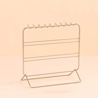 Imagem de HHHJQFAAT Suporte de joias de ferro de metal brincos colar anel pulseira expositor de joias suporte de armazenamento organizador (cor: ouro) (ouro)