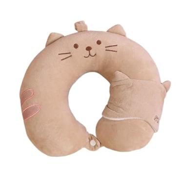 Imagem de Kit Viagem Almofada Travesseiro Pescoço Carro Avião Ônibus Descanso Máscara Dormir Conforto ref: KSL-73(Gatinho Marrom Café)