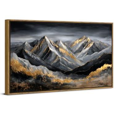 Imagem de AIYISU Arte de parede de montanha preta e dourada abstrata paisagem de montanha decoração de parede de luxo cinza e dourado impressões em tela imagens arte minimalista moderna sala de jantar cozinha