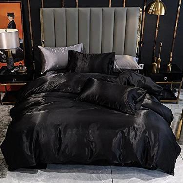 Imagem de Conjunto de capa de edredom, conjunto de cama de cor sólida luxuosa, capa de edredom de cetim tamanho Queen, conjuntos de cama king size - branco 180210 cm (3 peças) (preto 150 * 200 cm (3 peças))