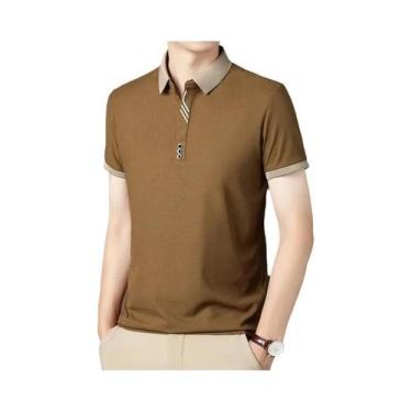 Imagem de Camisa polo masculina de manga curta casual de cor sólida verão confor