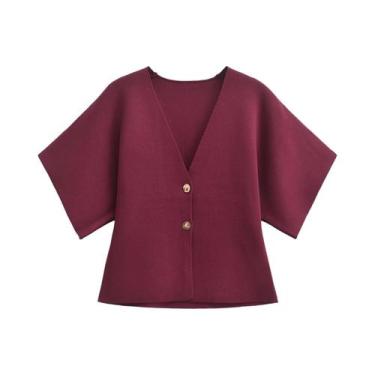 Imagem de Blusa De Tricô Feminina De Outono Com Decote Em V E Manga Curta, Estil