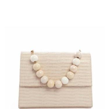 Imagem de Bolsa Tiracolo Feminina Off White Leopoldine em Couro Legítimo com Textura Sofisticada e Alça Pérola-Feminino