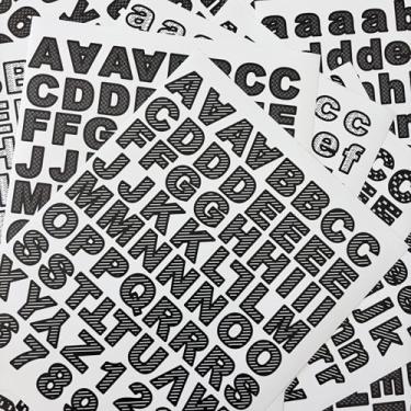 Imagem de Adesivos de alfabeto preto e branco ousados – 775+ adesivos de letras e números de vinil, resistente à água, 2,5 cm de altura, fonte em bloco com 5 padrões