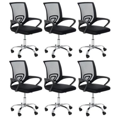 Imagem de Kit 6 Cadeiras De Rodízios Tok Escritório Home Office Telinha Preto