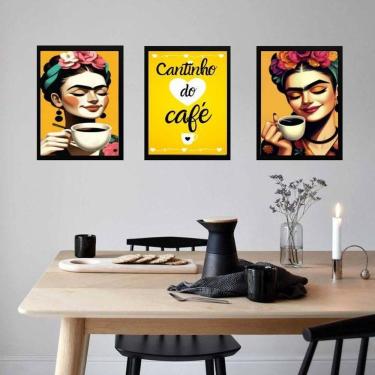 Imagem de Kit 3 Quadros Cozinha Cantinho Do Café Frida 45X34Cm