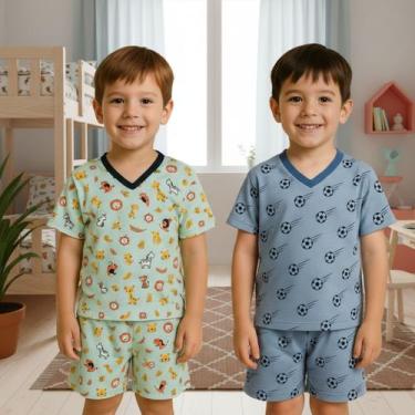 Imagem de Kit 2 Pijamas Infatil Menino Conjunto Manga Short De Dormir - PIJAMAS 