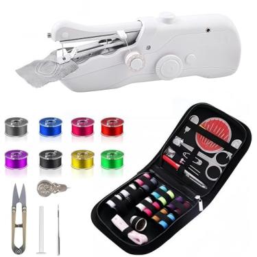 Imagem de Máquina de costura portátil, mini máquina de costura elétrica portátil de costura rápida, máquinas de costura para iniciantes, fácil de usar, adequado para costurar roupas, tecidos, cortinas, viagens